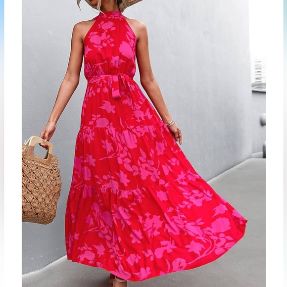 Women's Floral Halter Maxi Dress Multicolor Size M Summer Casual - Picture 10 of 11